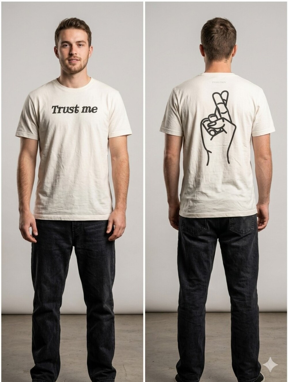 Evolution In Design "Trust Me" Graphic T-Shirt White Men's Size S/M